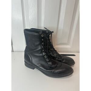 Justin Vintage Kiltie Roper Boots Sz 8.5D Black Leather Lace Up Nice!